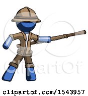 Blue Explorer Ranger Man Bo Staff Pointing Right Kung Fu Pose