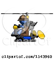 Blue Explorer Ranger Man Flying In Gyrocopter Front Side Angle View
