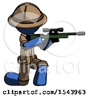 Poster, Art Print Of Blue Explorer Ranger Man Kneeling Shooting Sniper Rifle