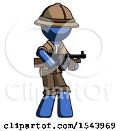 Poster, Art Print Of Blue Explorer Ranger Man Tommy Gun Gangster Shooting Pose