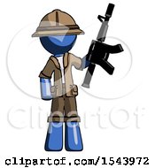 Poster, Art Print Of Blue Explorer Ranger Man Holding Automatic Gun