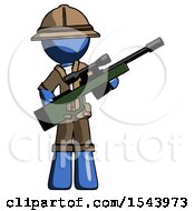 Poster, Art Print Of Blue Explorer Ranger Man Holding Sniper Rifle Gun