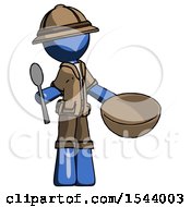 Poster, Art Print Of Blue Explorer Ranger Man With Empty Bowl And Spoon Ready To Make Something