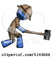 Blue Explorer Ranger Man Hitting With Sledgehammer Or Smashing Something