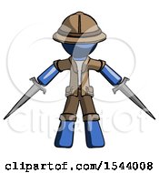 Poster, Art Print Of Blue Explorer Ranger Man Two Sword Defense Pose
