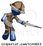 Poster, Art Print Of Blue Explorer Ranger Man Sword Pose Stabbing Or Jabbing
