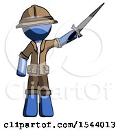 Blue Explorer Ranger Man Holding Sword In The Air Victoriously