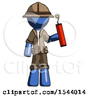 Poster, Art Print Of Blue Explorer Ranger Man Holding Dynamite With Fuse Lit