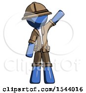 Poster, Art Print Of Blue Explorer Ranger Man Waving Emphatically With Left Arm