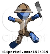 Poster, Art Print Of Blue Explorer Ranger Man Psycho Running With Meat Cleaver