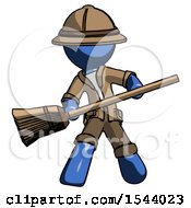 Blue Explorer Ranger Man Broom Fighter Defense Pose