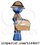 Poster, Art Print Of Blue Explorer Ranger Man Holding Package To Send Or Recieve In Mail