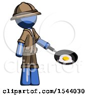 Poster, Art Print Of Blue Explorer Ranger Man Frying Egg In Pan Or Wok Facing Right