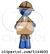 Blue Explorer Ranger Man Holding Box Sent Or Arriving In Mail