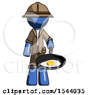 Poster, Art Print Of Blue Explorer Ranger Man Frying Egg In Pan Or Wok