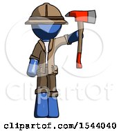 Poster, Art Print Of Blue Explorer Ranger Man Holding Up Red Firefighters Ax