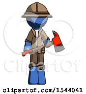 Poster, Art Print Of Blue Explorer Ranger Man Holding Red Fire Fighters Ax