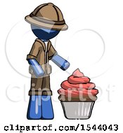 Poster, Art Print Of Blue Explorer Ranger Man With Giant Cupcake Dessert