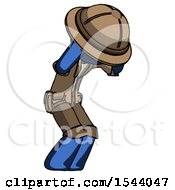 Poster, Art Print Of Blue Explorer Ranger Man With Headache Or Covering Ears Turned To His Right
