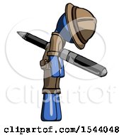 Blue Explorer Ranger Man Impaled Through Chest With Giant Pen