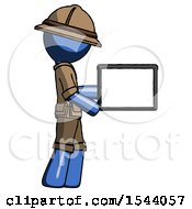 Blue Explorer Ranger Man Show Tablet Device Computer To Viewer Blank Area