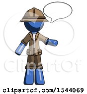 Poster, Art Print Of Blue Explorer Ranger Man With Word Bubble Talking Chat Icon