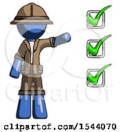 Poster, Art Print Of Blue Explorer Ranger Man Standing By List Of Checkmarks