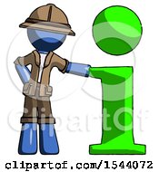 Poster, Art Print Of Blue Explorer Ranger Man With Info Symbol Leaning Up Against It