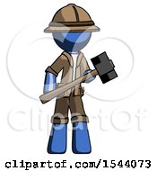 Poster, Art Print Of Blue Explorer Ranger Man With Sledgehammer Standing Ready To Work Or Defend