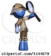 Poster, Art Print Of Blue Explorer Ranger Man Inspecting With Large Magnifying Glass Facing Up