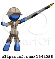 Poster, Art Print Of Blue Explorer Ranger Man Pen Is Mightier Than The Sword Calligraphy Pose