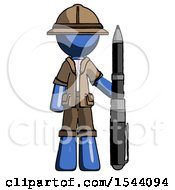 Blue Explorer Ranger Man Holding Large Pen