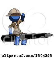 Blue Explorer Ranger Man Riding A Pen Like A Giant Rocket