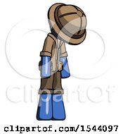 Poster, Art Print Of Blue Explorer Ranger Man Depressed With Head Down Turned Right