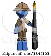 Blue Explorer Ranger Man Holding Giant Calligraphy Pen