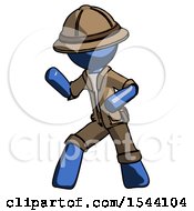 Blue Explorer Ranger Man Martial Arts Defense Pose Left