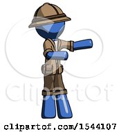 Blue Explorer Ranger Man Presenting Something To His Left