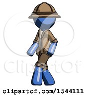 Poster, Art Print Of Blue Explorer Ranger Man Man Walking Turned Left Front View