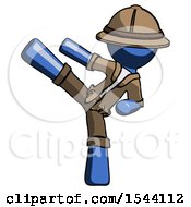 Poster, Art Print Of Blue Explorer Ranger Man Ninja Kick Left