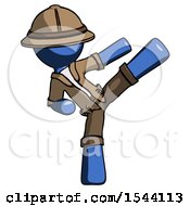 Poster, Art Print Of Blue Explorer Ranger Man Ninja Kick Right