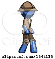 Poster, Art Print Of Blue Explorer Ranger Man Walking Turned Right Front View