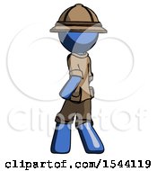 Poster, Art Print Of Blue Explorer Ranger Man Walking Away Direction Left View