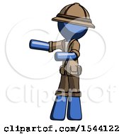 Blue Explorer Ranger Man Presenting Something To His Right