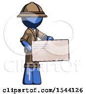 Poster, Art Print Of Blue Explorer Ranger Man Presenting Large Envelope