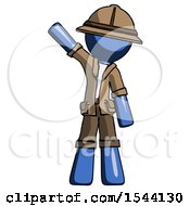 Poster, Art Print Of Blue Explorer Ranger Man Waving Emphatically With Right Arm