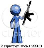 Poster, Art Print Of Blue Design Mascot Man Holding Automatic Gun