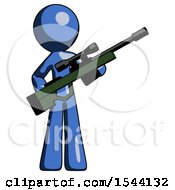 Poster, Art Print Of Blue Design Mascot Man Holding Sniper Rifle Gun