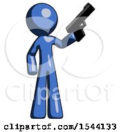Blue Design Mascot Man Holding Handgun