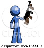 Blue Design Mascot Man Holding Tommygun