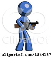 Poster, Art Print Of Blue Design Mascot Man Tommy Gun Gangster Shooting Pose